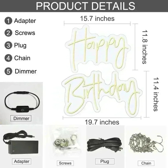 Happy Birthday Neon Signs for Wall Decor - Picture 6 of 6